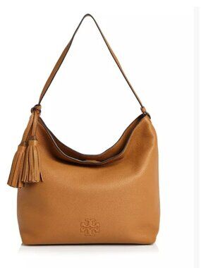 TORY BURCH Thea Slouchy Pebbled Leather Hobo Shoulder Bag – Tan/Caramel